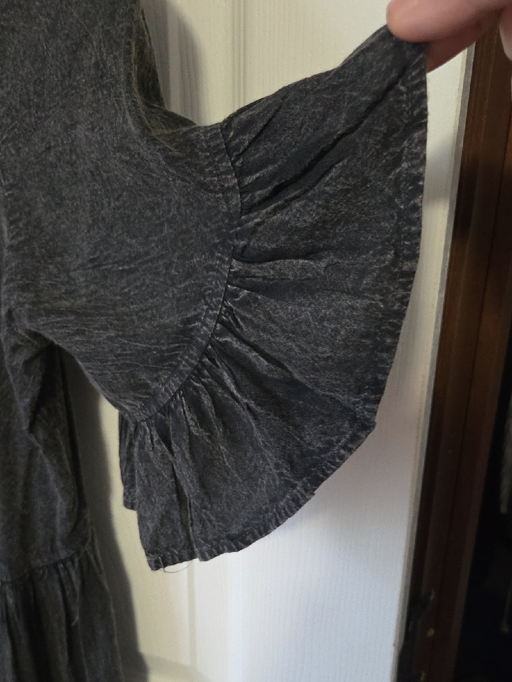 Washed Black denim Tiered Scoop Neck Dress with Ruffled Sleeves, Brand New, Med.